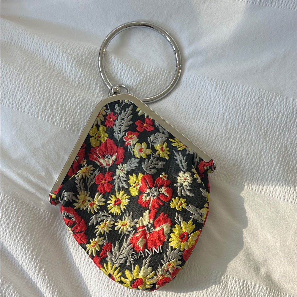 Ganni Flower-Embroidered Jacquard Diamond Bangle Clutch